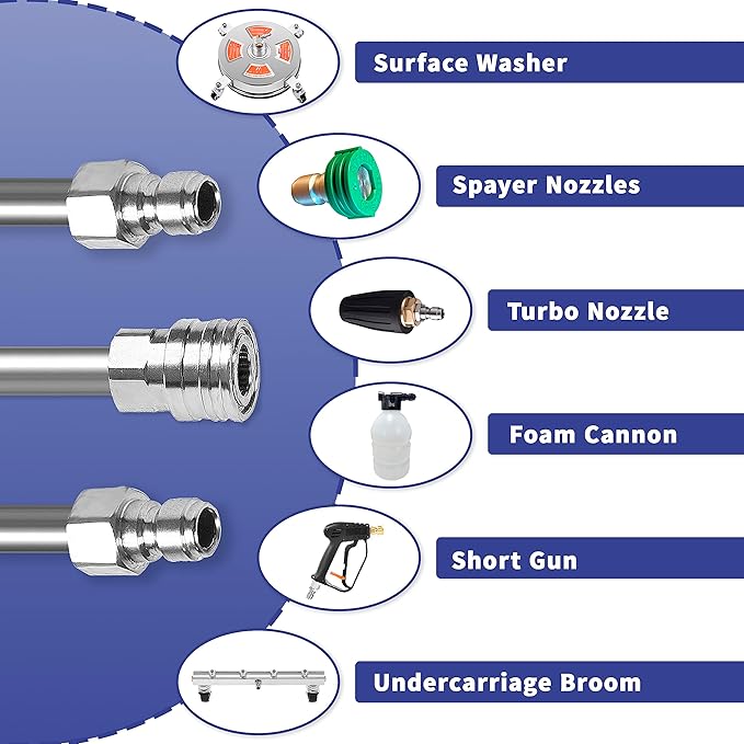 120 Inch(10ft) Pressure Washer Extension Wand, Stainless Steel Pressure Washer Wand Extender with 1/4" Ouick Connect Power Washer Lance, 2 Pack 60" Each Wand(4000 PSI)