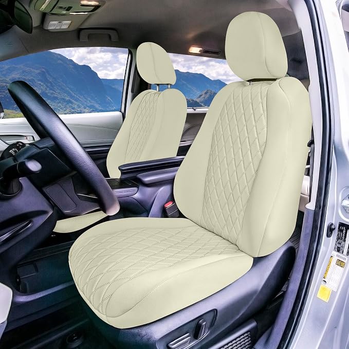 FH Group Custom Fit Car Seat Covers Specifically Made for Toyota Sienna 2021-2024, Solid Beige Ultraflex Neoprene Front Set Automotive Seat Covers, 7-8 Seater SUV Seat Covers, Toyota Accessories