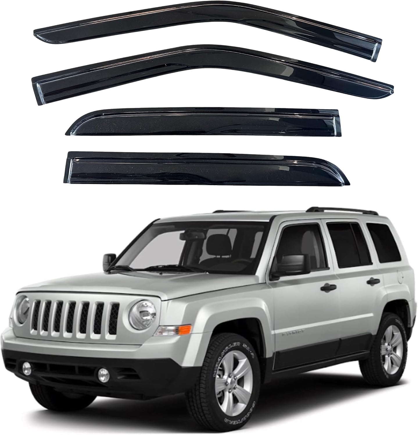 KPY Window Visor Compatible with Jeep Patriot 2007-2018, 4PC Rain Guard Side Window Vent Deflectors Tape-On Mugen Style, 2007 2008 2009 2010 2011 2012 2013 2014 2015 2016 2017 2018