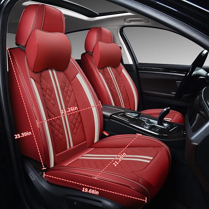 GXT Deluxe Faux Leather Full Coverage Car Seat Cover Anti-Slip Universal Fits for Sedans SUV Pick-up Truck with Headrests,Interior Accessories(Red)