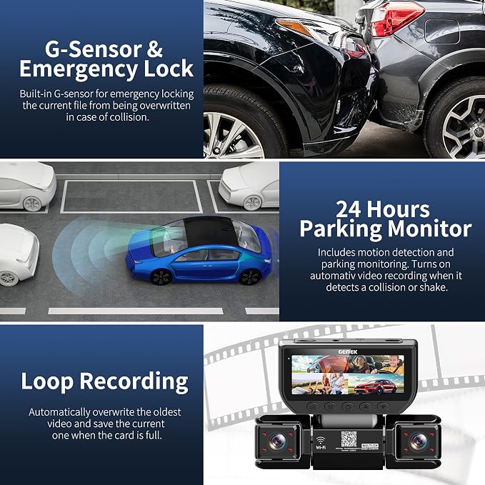 360 Degree View 4 Channel Dash Cam 5G WiFi & APP Control, GEMEK 2K Front and Rear Inside, Left Right Dash Camera for Cars Free 64GB TF Card, G-Sensor, Night Vision, 24H Parking Mode (3.01 inches)