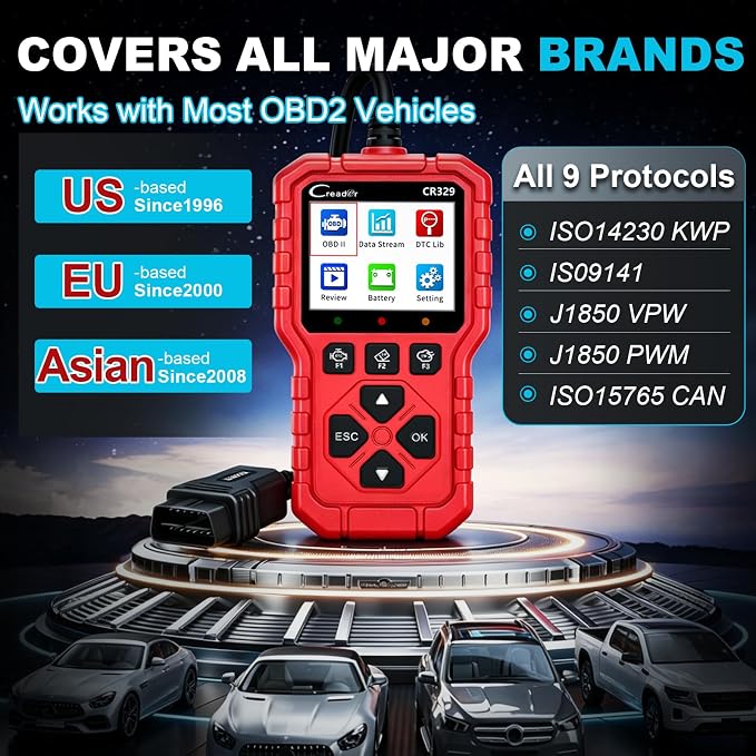 LAUNCH CR329 OBD2 Scanner Diagnostic Tool, Universal Car Check Engine Light Code Reader Read Clear Error Codes, OBDII Auto Scan Tool Live Data Battery Test Engine Analyzer for 1996-2026 All Vehicles