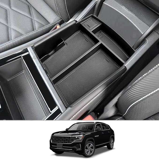 CDEFG for 2024 2025 2026 Atlas Center Console Organizer Tray Compatible with 2024 2025 2026 VW Atlas/Atlas Cross Sport SEL R-Line SE Accessories Middle Console Armrest Storage Box