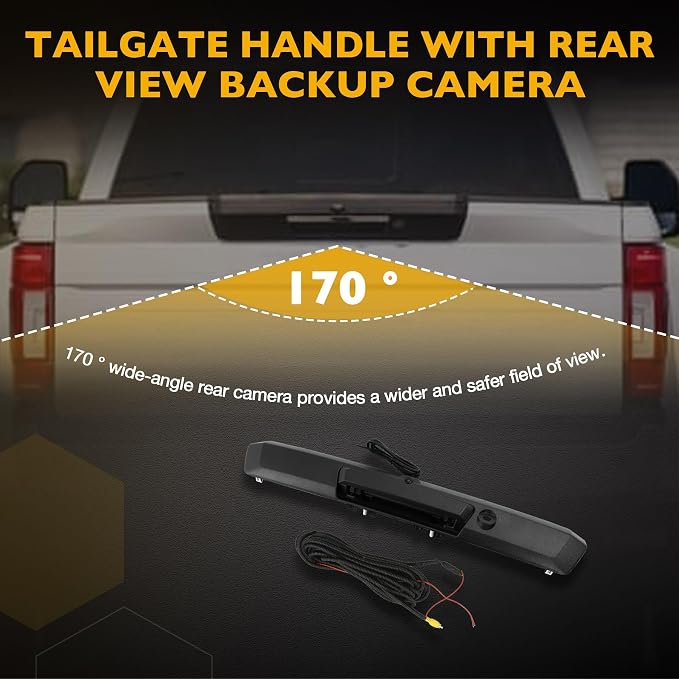 Tailgate Handle with Rear View Backup Camera, 170 ° Wide-Angle Rear Camera Compatible with 2017-2022 Ford F250 F350 F450 Super Duty, Without Release Button, Replaces#HC3Z-9943400-NA