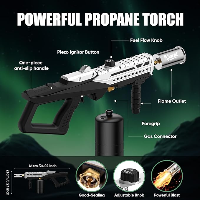 Koackl Powerful Propane Torch Gun 2 Pack, Kitchen Torch with Adjustable Flame, Flamethrower Blow Torch Gun Gas Welding Kits for BBQ, Searing Steak, Camping & Charcoal Torch Lighter(Tank Not Included)