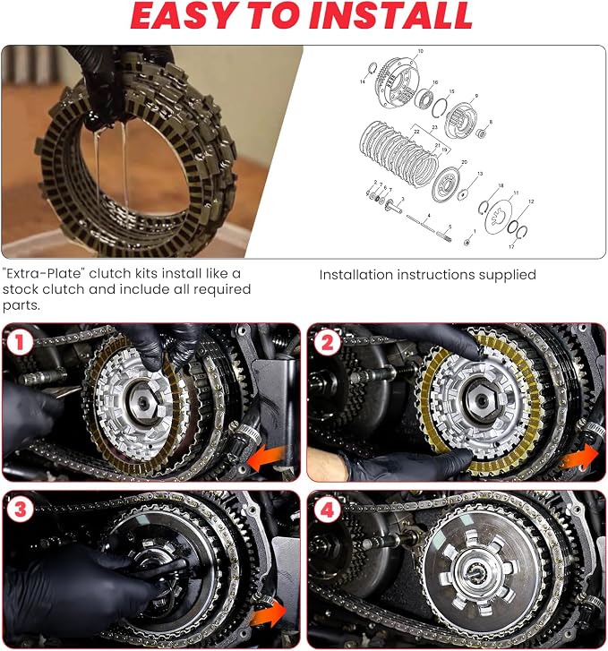 Extra Plate Sportster Friction Steel Clutch Disc Kit compatible with Harely Davidson Sportster 1991-2017 Big Twin Tourign Dyna Softail 1990-1997 Buell All Models 91-2002 17PCS Big Twin Clutch
