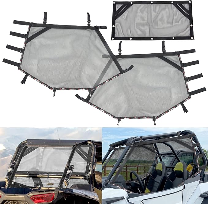Goldfire Front Rear Window Wind Screen Shade Shield Cover Window Mesh Net Roll Cage Mesh Net Guard FIts for UTV Polaris RZR 570 800 1000 900 RZR XP Turbo 2015-2019, 2 Seater (Black)