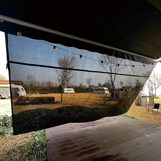 RV Awning Sun Shade Screen 9'x16'3''(Fit for 17' Awning),Black Mesh Shade Screen with Zipper,Universal Trailer Camper Awning Screen with Complete Kits,Improves Shadow and Privacy.
