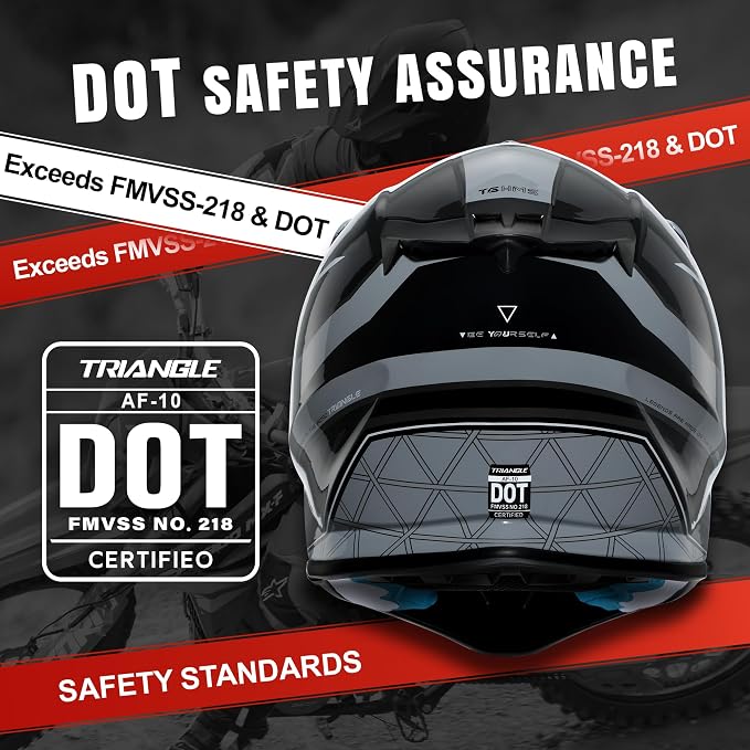 TRIANGLE Adult Dirt Bike Helmet Full Face Motorcycle Helmets with Adjustable Goggles & Gloves - DOT/FMVSS-218 Certified Motocross Helmet for Off-Road ATV BMX UTV