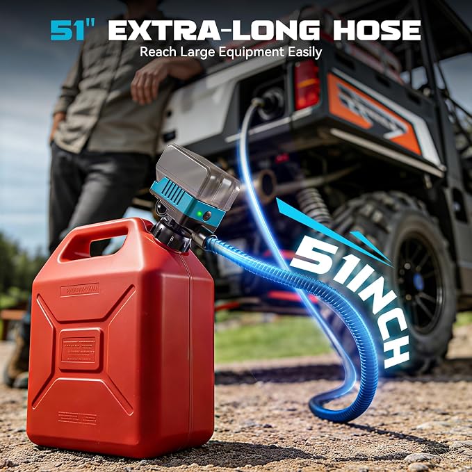 DIYtoolifz 5 GPM Cordless Fuel Transfer Pump with Auto Shut-Off & Beep Alert, Compatible with Makita 18V Batteries, Portable Gas Can Pump for Gasoline, Diesel, 51" Hose & 5 Adapters (Bare Tool)