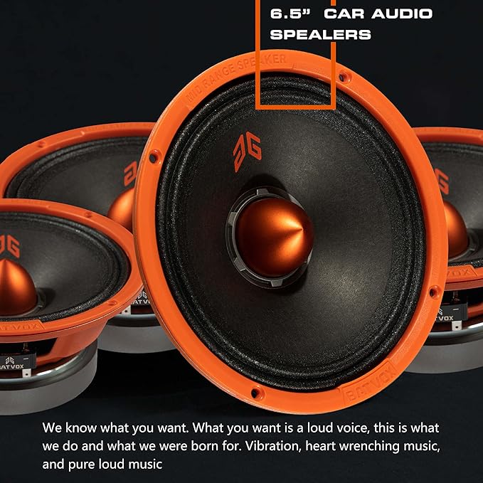 MX65E2 Loudspeaker 6.5 Inch Midrange 480 Watts 4 Ohms Orange Bullet, Premium Quality Audio Door Speakers for Car or Truck Stereo Sound System, Orange (2 Speakers)
