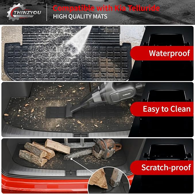 Cargo Mat Compatible with 2020-2025 Kia Telluride (NOT for 2027) Trunk Mat Cargo Liner Trunk Liner All Weather Back Seat Protector 2024 Telluride Accessories (Trunk Mat with Backrest Mat)