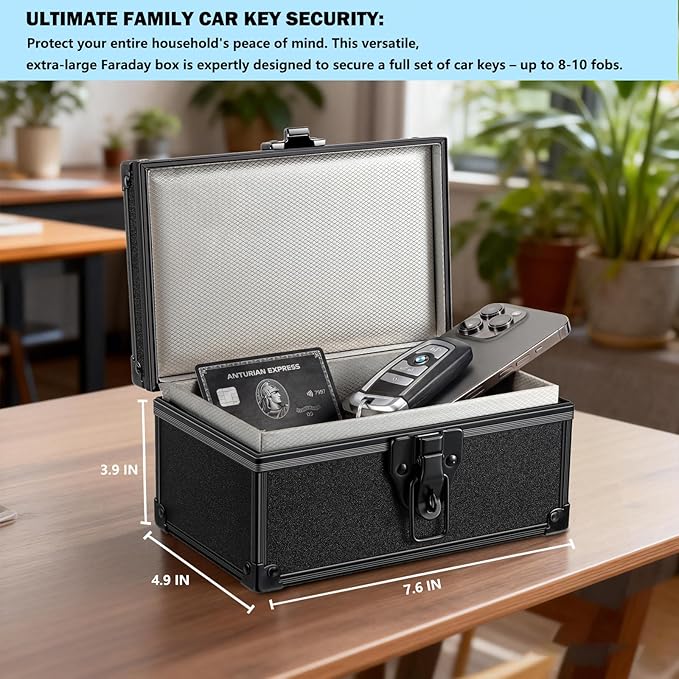 Faraday Box for Key Fob, Car Key Signal Blocking Box, Keyless Entry Car Key Anti-Theft Shielding Cage (Black Matte)