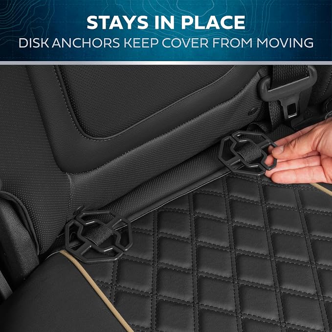 MotorBox Prestige Edition Napa Leather Seat Covers for Cars, Open Sides Front Seat Covers, Premium PU Leatherette Black & Beige Car Seat Covers for Cars Trucks SUVs, Front Seats Only