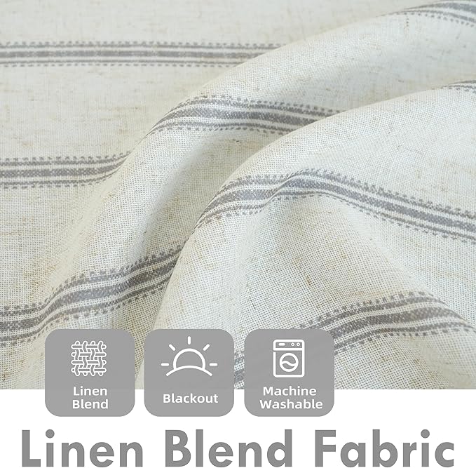DriftAway Farmhouse Double Layer Linen Blackout Tie Up Curtains Thermal Insulated Vertical Striped Fully Lined Balloon Roman Shade Bathroom Window Adjustable Rod Pocket 25 Inch by 47 Inch Gray
