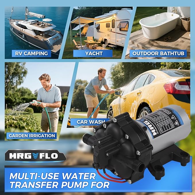 Upgrade 12V 80PSI7.5GPM RV Fresh Washdown Pump Kit Boat Washdown Pump,Five Chamber Self-Priming Diaphragm Pump with Heavy Duty Pressure Switch & Strainer for Boats, Marine, Yacht, Caravan, Camper