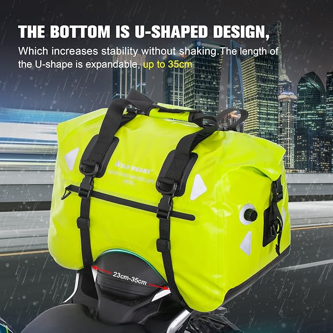 WILD HEART Dry Motorcycle Tail bag 70L/50L With Rope Straps and Inner Pocket Waterproof PVC 500D for Travel,Motorcycle and so on