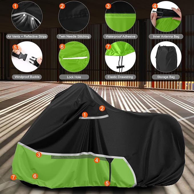 Waterproof Motorcycle Cover Replace for Kawasaki KLR 650 Versys X300 650 Without Trunk Models, 420D Oxford Cloth Motorcycle Cover for Snow Rain Dust Protection