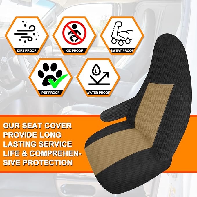 Seat Covers Compatible with 2010-2025 Chevy Express Front Bucket Seats with Opening for Grab Handle on Passenger Side Backrest, Custom-Made Heavy Duty Seat Cover, NOT for RV Seats