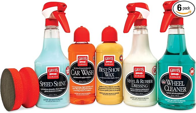 Griot's Garage Starter Car Care Kit, Vehicle Detailing Set, Includes Car Wash, Wax, Vehicle Detailer, Wheel Cleaner, Clay Bar, Vinyl and Rubber Dressing, 11131
