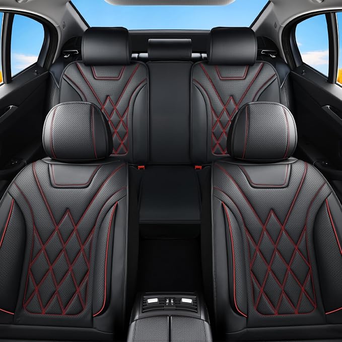 Car Seat Covers Compatible with Ford Bronco Sport 2021-2026-Full Set 5 Seats Luxury Leather All-Weather Seat Cushions & Protectors, Waterproof & Breathable, Airbag Compatible (Redline)
