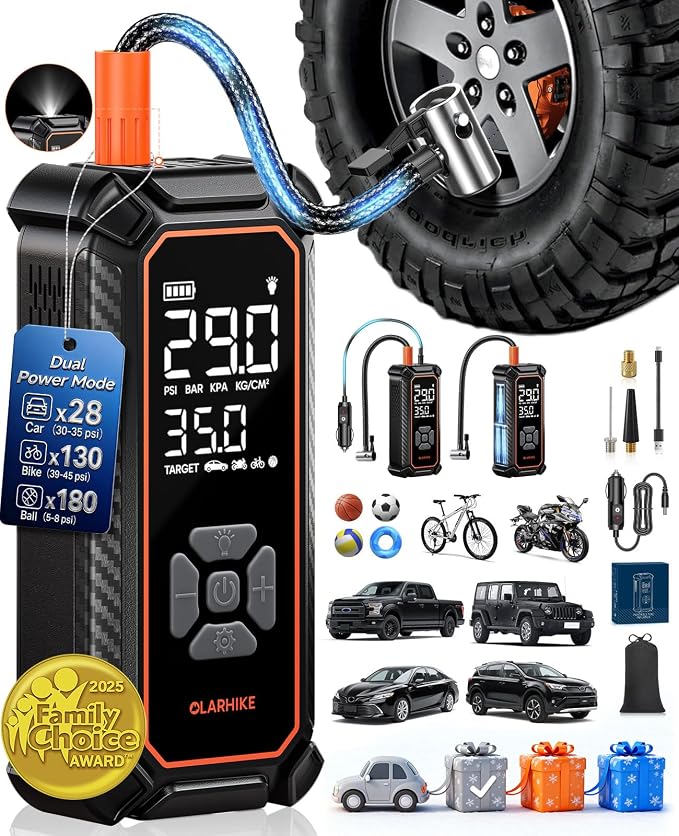 OlarHike Cordless Tire Inflator Bundle - 6000mAh & 9000mAh Dual Power Portable Air Compressors (150PSI), with LED Light & Digital Gauge - Perfect for Car, Bike, Motorcycle Tires