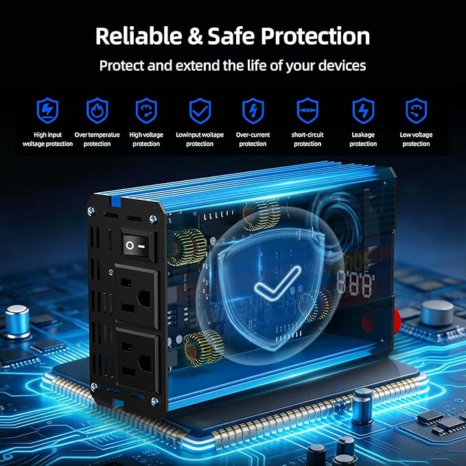 500W Pure Sine Wave Power Inverter DC 24V to 110V AC Converter with LCD Display, Battery Clamps & Cigarette Lighter Plug, Car Inverter with Dual AC Outlets for Vehicles RV Truck Camping Laptop CPAP