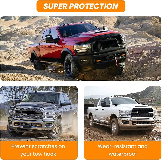 Front Tow Hooks Covers for RAM 2500/3500 2019-2026, Hitch Cover Customized Car Tow Hooks Compatible with RAM 2500/3500 Accessories 2019-2026 (Orange)