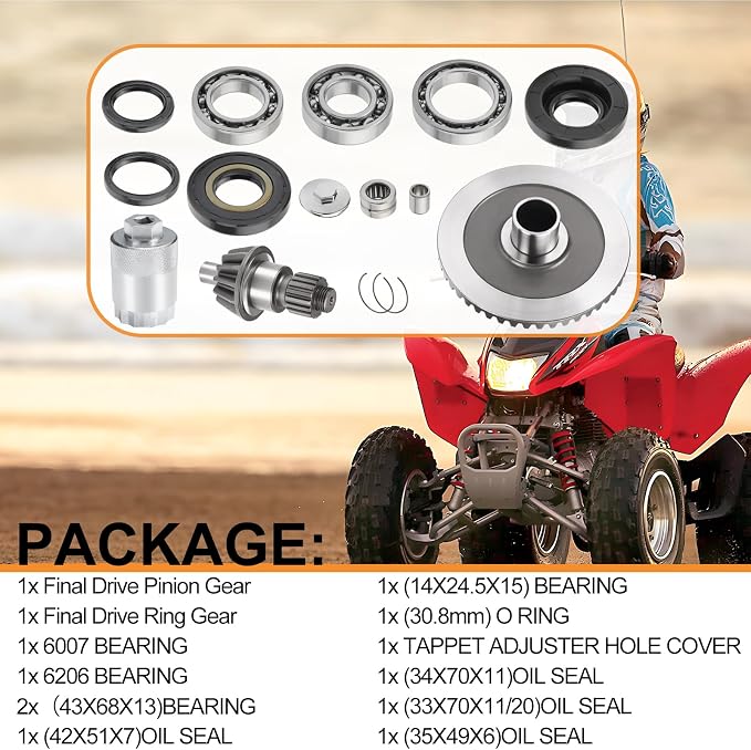 Rear Differential Ring Pinion Gear Bearing Seal Kit & Nut Tool for Honda Rancher 350 400 TRX350 FE FM TE TM TRX400 FA FGA 2000-2007