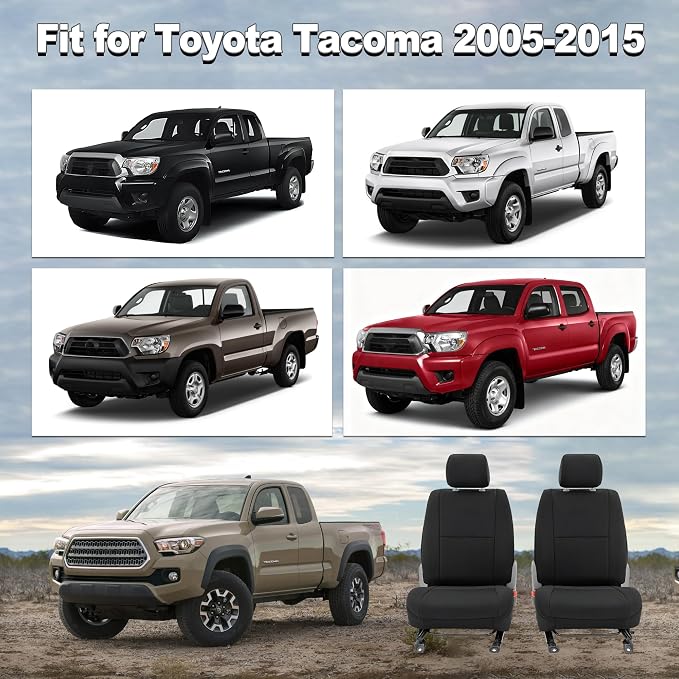 Bench Seat Covers for Toyota Tacoma Crew Cab 2005 2006 2007 2008 2009 2010 2011 2012 2013 2014 2015 Heavy Duty Cloth Protector Accessories with Non-Folding Passenger Seat，Black（Front）