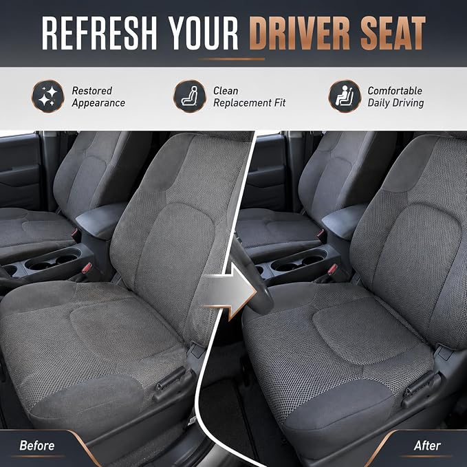 FZJDSD Steel Gray #W Cloth Driver & Passenger Bottom & Top Replacement Seat Covers (4PCS) Compatible with Nissan Frontier S SV SE LE XE 2005-2019