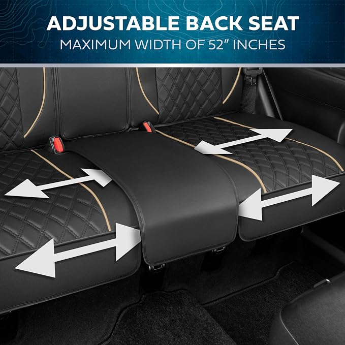 MotorBox Prestige Edition Napa Leather Car Seat Covers Full Set, Open Sides Leather Seat Covers, Premium PU Leatherette Black & Beige Seat Covers for Cars Trucks SUVs, Front and Rear Seat Cover Set