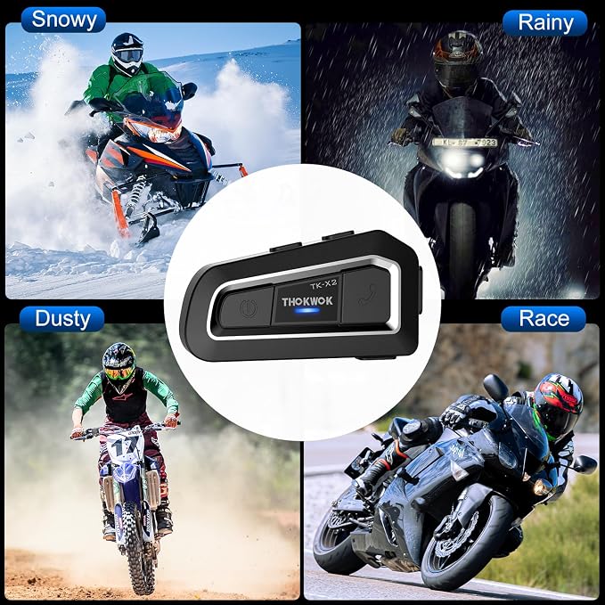 Helmet Bluetooth Headset Up to 3 Riders, TK-X2 1000m Motorcycle Bluetooth Headset Intercom with Noise Cancellation/FM Radio/Stereo Music, Universal Communication System Headphones for ATV/Ski (Pack 2)