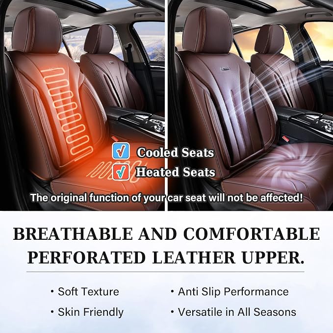 Coverado Front Seat Covers for Cars, Universal Car Seat Covers, 2 PCS Waterproof Leather Seat Cover, Driver Seat Covers Front Car Seat Protector, Breathable Car Seat Cushions Fit for Most Cars, Coffee