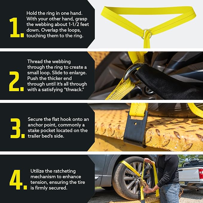 DC Cargo Mall 4 Pack Car Tie Down Straps for Trailers 2" x 10' - 10,000 Lb Working Load Limit - Heavy Duty Tie Down System with Flat Hooks for Hauling Cars, UTVs