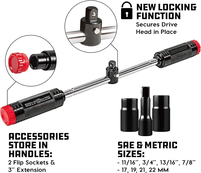 Powerbuilt Billy Club Universal Lug Wrench, Change Vehicle Tires Fast, Break Loose Lug Nuts, Emergency Car Roadside Services - 642250 Large