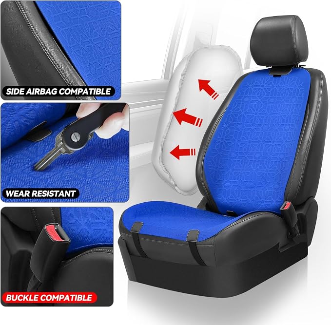 Auto Dynasty Car Seat Covers Front Set, Anti-Slip Automotive Interior Covers, Breathable and Comfort Car Seat Protectors, Airbag Compatible, Universal Fit Most Vehicles, Blue (Protex Series)