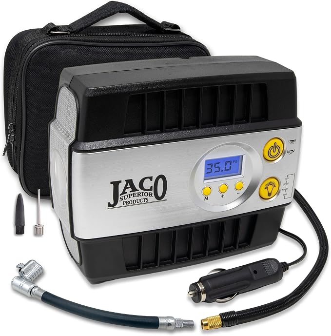 JACO SmartPro 12V Tire Inflator Air Compressor (Max 100 PSI) with Locking Lightning L2X Hose Extension (Bundle)