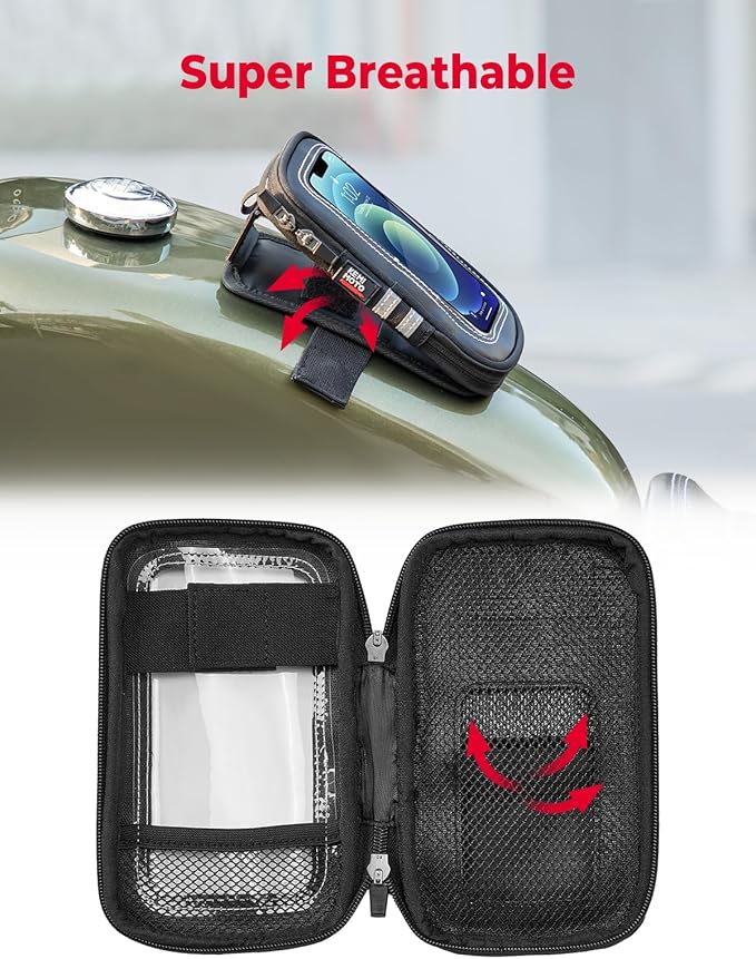 KEMIMOTO Magnetic Motorcycle Phone Case Tank Bag Phone Holder Water-Resistant Breathable Gas Small Phone Bag Case Adjustable Angle Touch Screen Cell Phone Mount Universal up to 6.3 Inch
