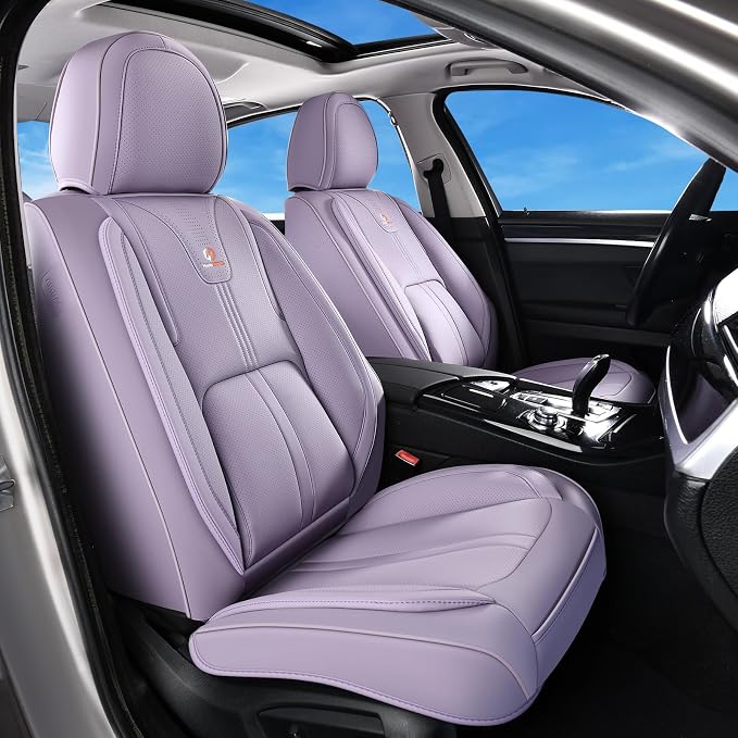 Huidasource Purple Front Seat Cover Luxury Nappa Leather, Front Car Seat Cover with Airbag, Front Storage Pocket, Lumbar Support, Cooling＆Heating, Universal Fit for Most Cars SUV Trucks, Purple