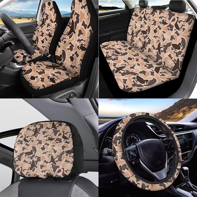 KEIAHUAN Camo Hunting Car Seat Cover Set of 11 Pieces and Handbrake and Gear Shift Knob Cover,Steering Wheel Cover,Cup Coasters Auto Interior Accessories for SUV,Sedan,Truck,Van