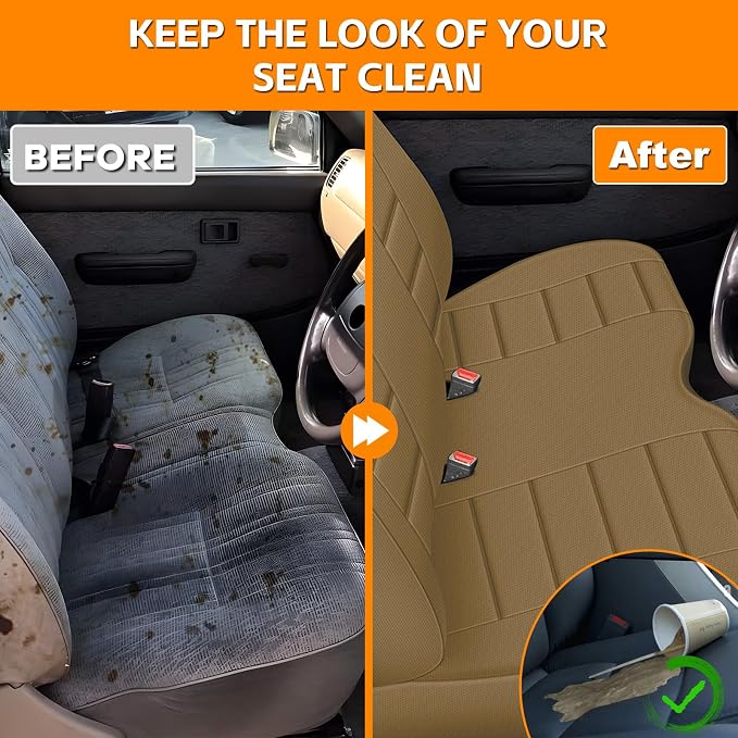 Truck Seat Cover Compatible with 1995-2004 Toyota Tacoma Front Bench Seat with Molded Headrest and Small Notched Cushion, Knitted Fabric, Tan
