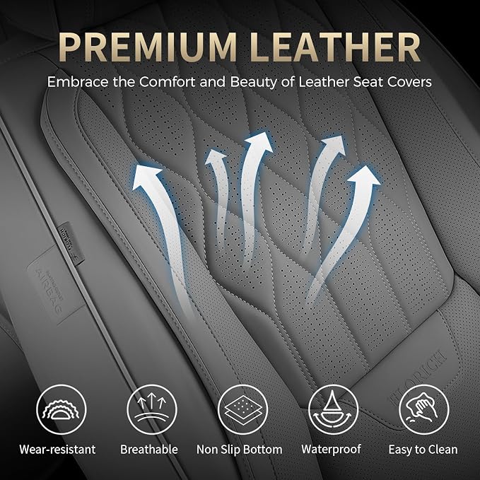 FLORICH Front Seat Covers Leather Seat Covers for Car Automotive Seat Covers Waterproof Car Seat Cushion with Lumbar Support Car Seats Protectors Universal Fit for Most Cars Sedans Trucks SUV, Gray