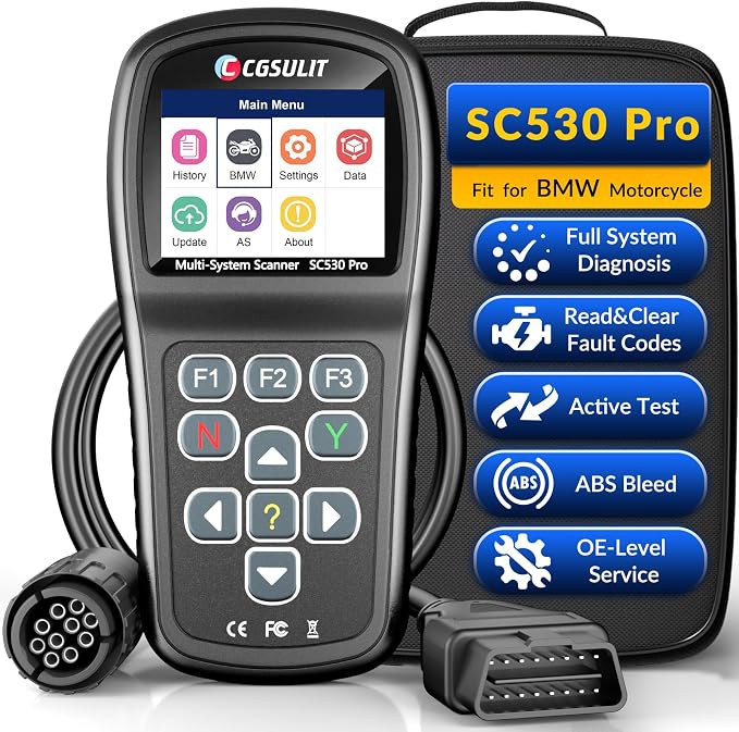 OBD2 Diagnostic Tool for BMW Motorcycles, SC530 Pro Full System Diagnosis Code Reader with Active Tests, Reset & Service Functions (ABS Bleed, ASC, RDC, Throttle, Injector, Transmission & More)