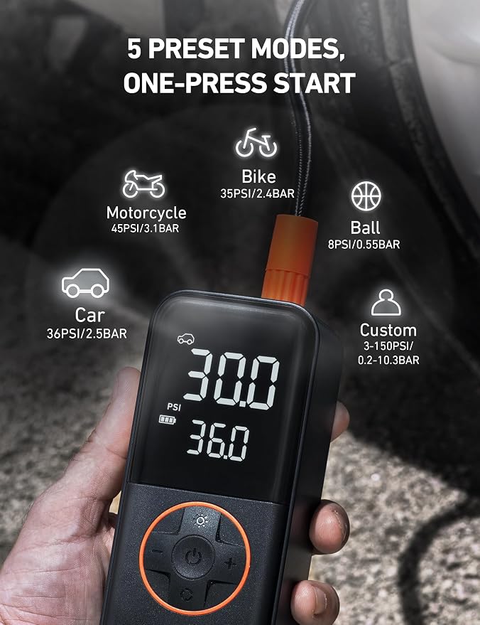 AstroAI L4&L7 Mini Tire Inflator Portable Air Compressor, 150PSI Portable Air Pump for Car Tires with Pressure Gauge LED Light, Electric Air Pump Quick Inflation for Cars,Motorcycles,Bikes,Tires,Balls