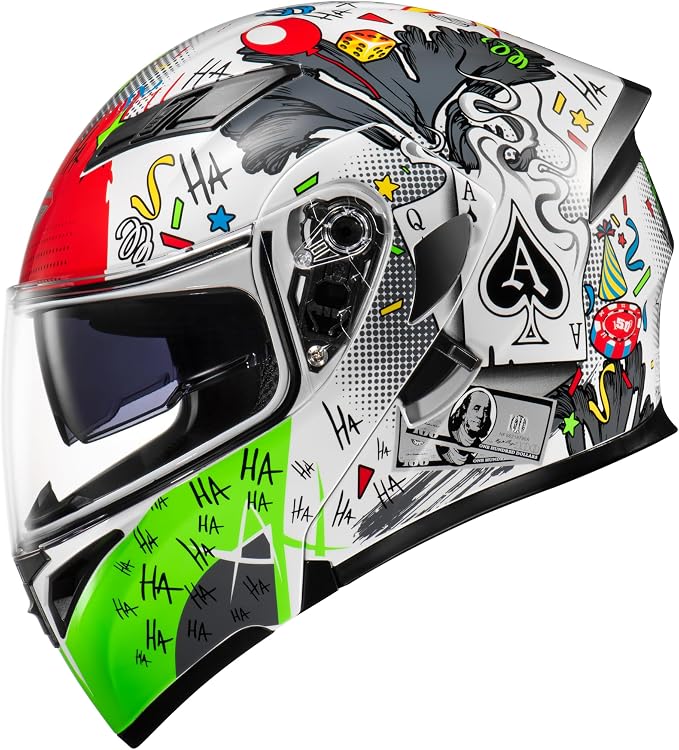 KYPARA Motorcycle Dual Visor Flip up Modular Full Face Helmet with DOT Certification of Impressionism