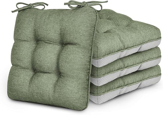 Love's cabin Memory Foam Chair Cushions Set of 4, 19"x19"x3.5" Indoor & Outdoor Seat Pads for Dining, Kitchen, Office, Patio Chairs - Green