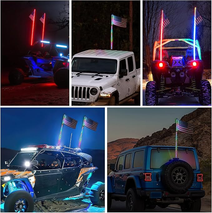 Nilight 2PCS 5FT Spiral RGB Led Whip Light w/RGB Chasing Modes RF Remote Control Lighted Antenna for Can-am ATV UTV RZR Polaris Dune Buggy 4 Wheeler Offroad Jeep Truck