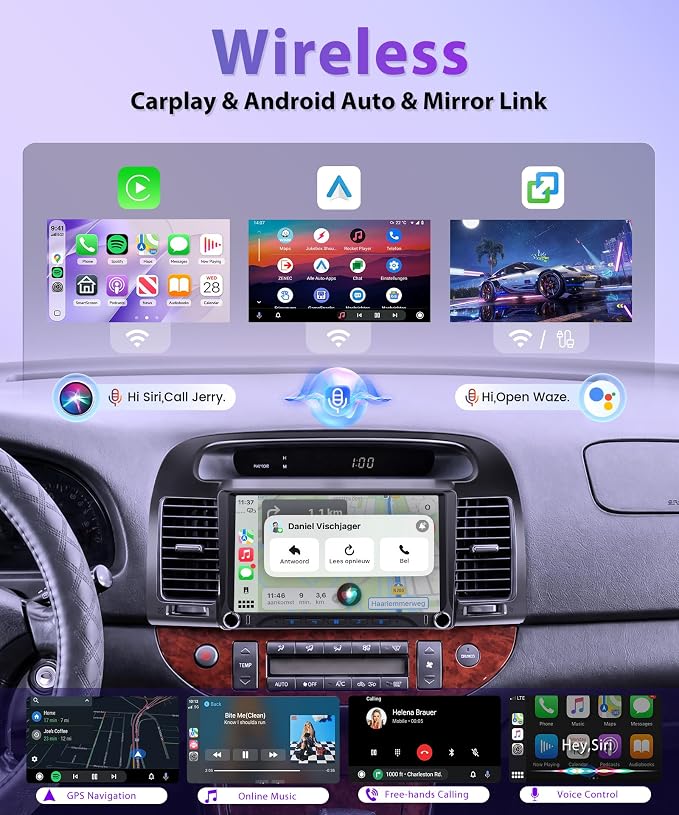 Rimoody 4G+128G Android 15 Car Stereo for Toyota Camry 2000-2006, 9 Inch Incell Touchscreen with Physical Buttons, Wireless CarPlay Android Auto GPS Bluetooth 5G-WiFi EQ SWC Type-C Backup Camera