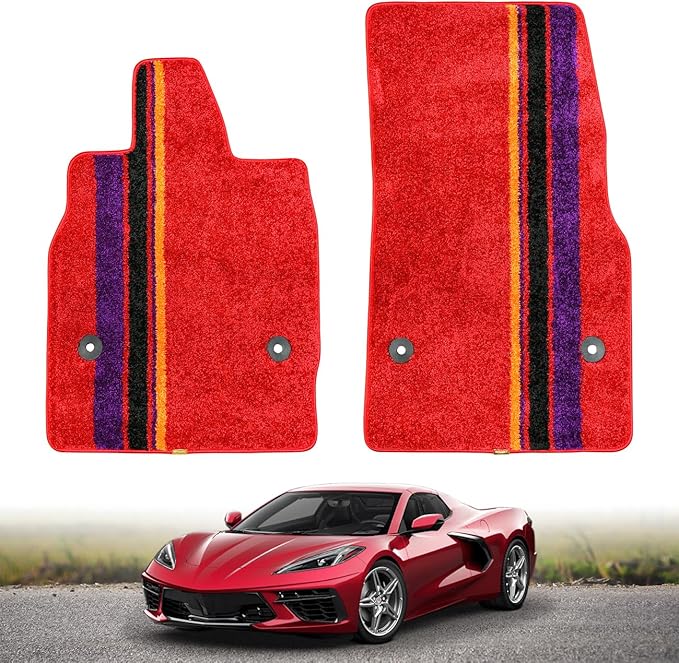 Red Floor Mats Protectors Floor Liners Compatible with for Corvette C8 Coupe 2020-2026 Accessories All Weather Anti-Scratch Wear-Resistant Floor Protection Carpet Foot Pad